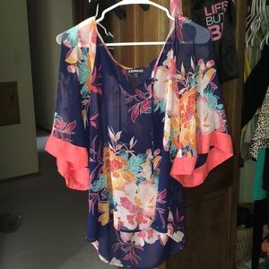 Multicolored flowy floral sheer lace top